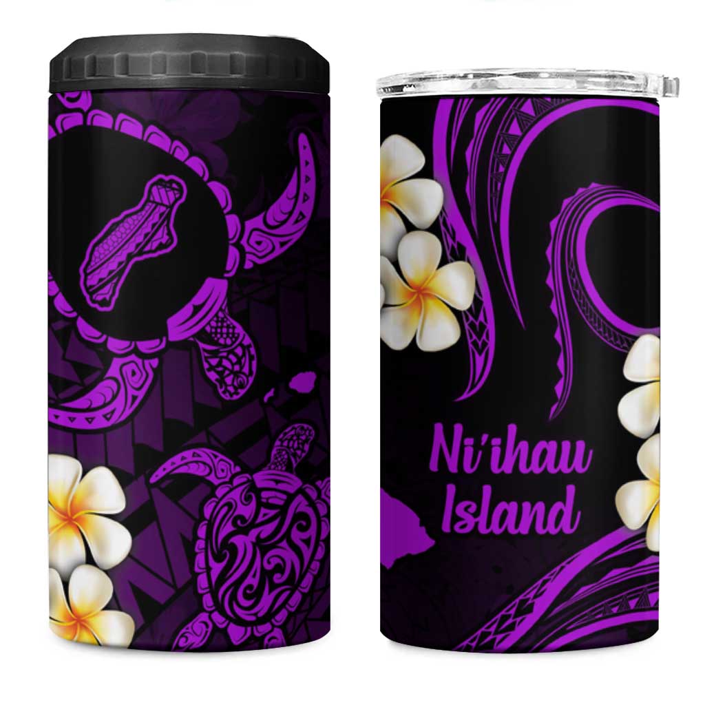 Hawaii Ni'ihau Islands Pacific Plumeria 4 in 1 Can Cooler Tumbler Purple Polynesian Tattoo