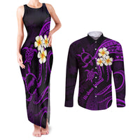 Polynesian Hawaii Couples Matching Tank Maxi Dress and Long Sleeve Button Shirts Niihau Islands with Pacific Plumeria Purple Vibe LT9 Purple - Polynesian Pride