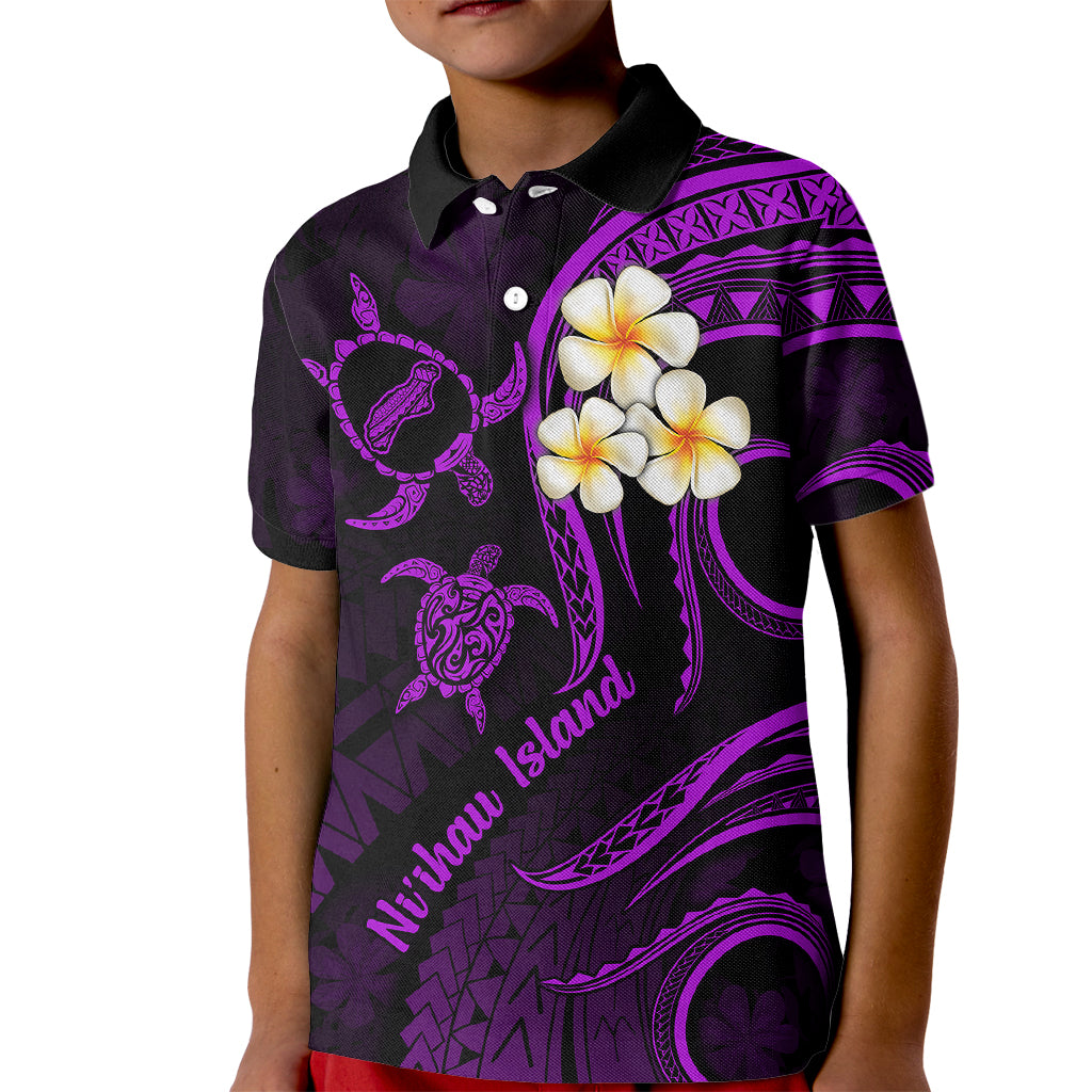 Polynesian Hawaii Kid Polo Shirt Niihau Islands with Pacific Plumeria Purple Vibe LT9 Kid Purple - Polynesian Pride