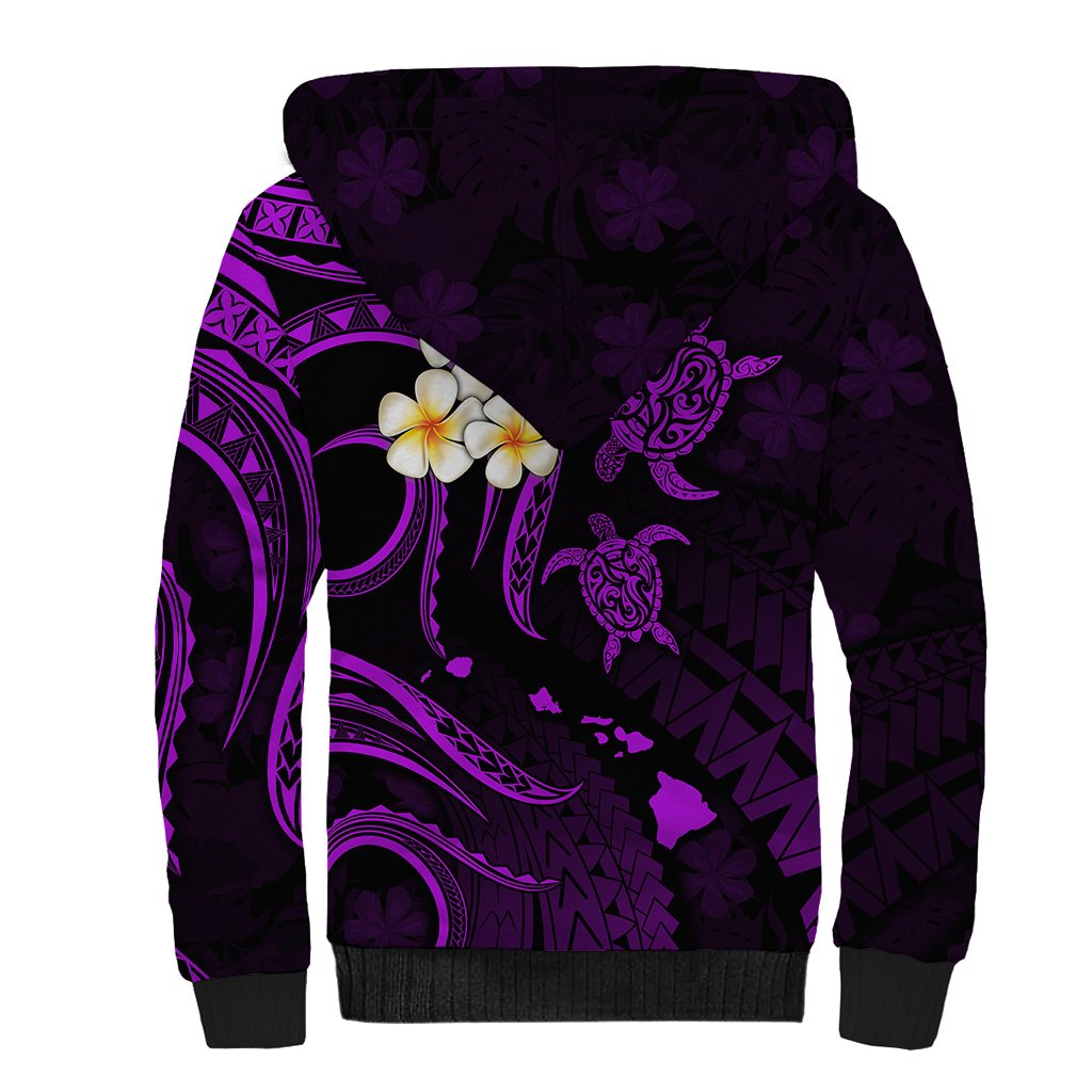 Polynesian Hawaii Sherpa Hoodie Niihau Islands with Pacific Plumeria Purple Vibe LT9 - Polynesian Pride