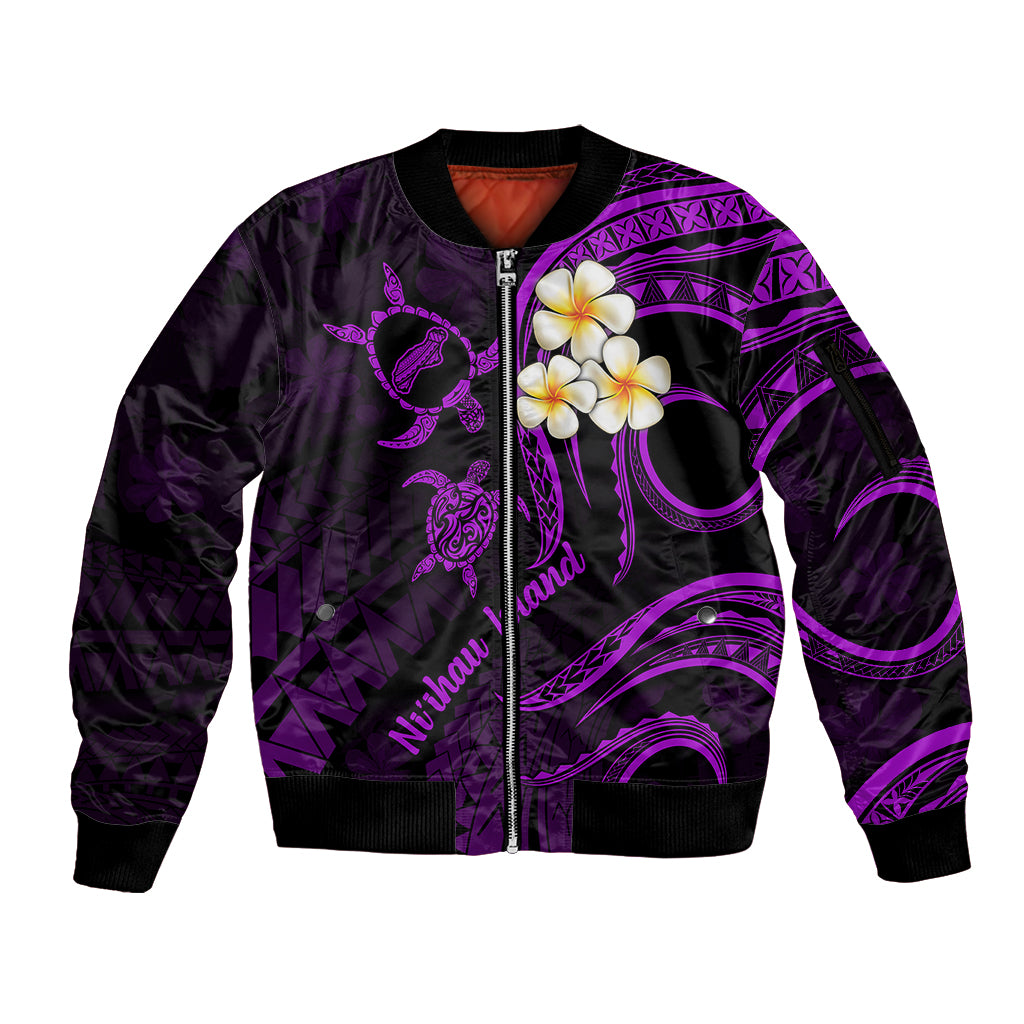 Polynesian Hawaii Sleeve Zip Bomber Jacket Niihau Islands with Pacific Plumeria Purple Vibe LT9 Unisex Purple - Polynesian Pride
