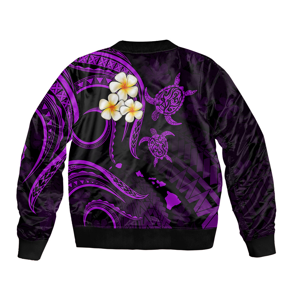 Polynesian Hawaii Sleeve Zip Bomber Jacket Niihau Islands with Pacific Plumeria Purple Vibe LT9 - Polynesian Pride