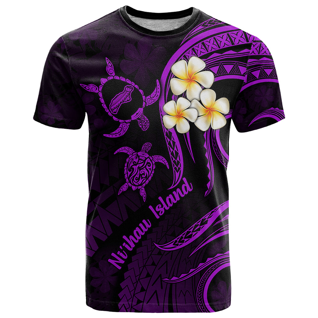 Polynesian Hawaii T Shirt Niihau Islands with Pacific Plumeria Purple Vibe LT9 Purple - Polynesian Pride