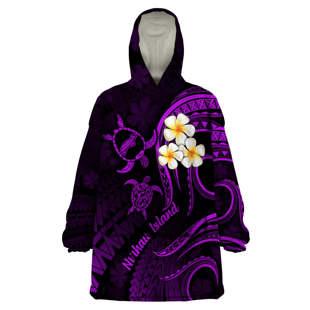 Polynesian Hawaii Wearable Blanket Hoodie Niihau Islands with Pacific Plumeria Purple Vibe LT9 One Size Purple - Polynesian Pride