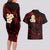 Polynesian Hawaii Couples Long Sleeve Bodycon Dress and Hawaiian Shirt Niihau Islands with Pacific Plumeria Red Vibe LT9 - Polynesian Pride