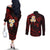 Polynesian Hawaii Couples Off The Shoulder Long Sleeve Dress and Long Sleeve Button Shirts Niihau Islands with Pacific Plumeria Red Vibe LT9 - Polynesian Pride
