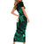 Polynesian Hawaii Short Sleeve Bodycon Dress Niihau Islands with Pacific Plumeria Turquoise Vibe LT9 - Polynesian Pride