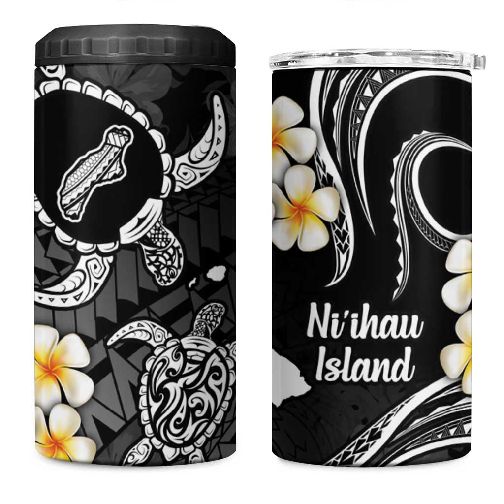 Hawaii Ni'ihau Islands Pacific Plumeria 4 in 1 Can Cooler Tumbler White Polynesian Tattoo