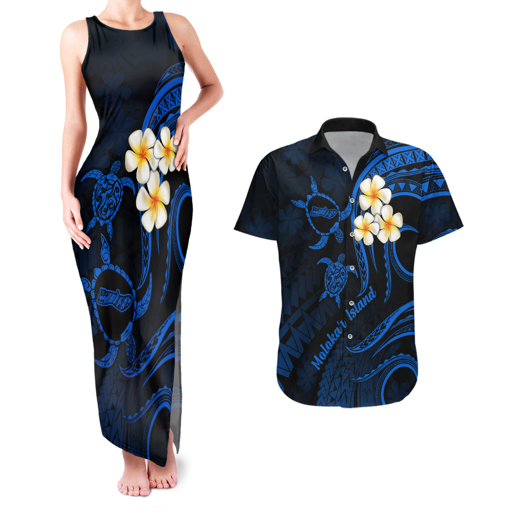 Hawaii Couples Matching Tank Maxi Dress And Hawaiian Shirt Molokai Islands Polynesian Sunset Plumeria Blue Vibe LT9 Blue - Polynesian Pride