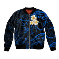 Hawaii Sleeve Zip Bomber Jacket Molokai Islands Polynesian Sunset Plumeria Blue Vibe LT9 Unisex Blue - Polynesian Pride