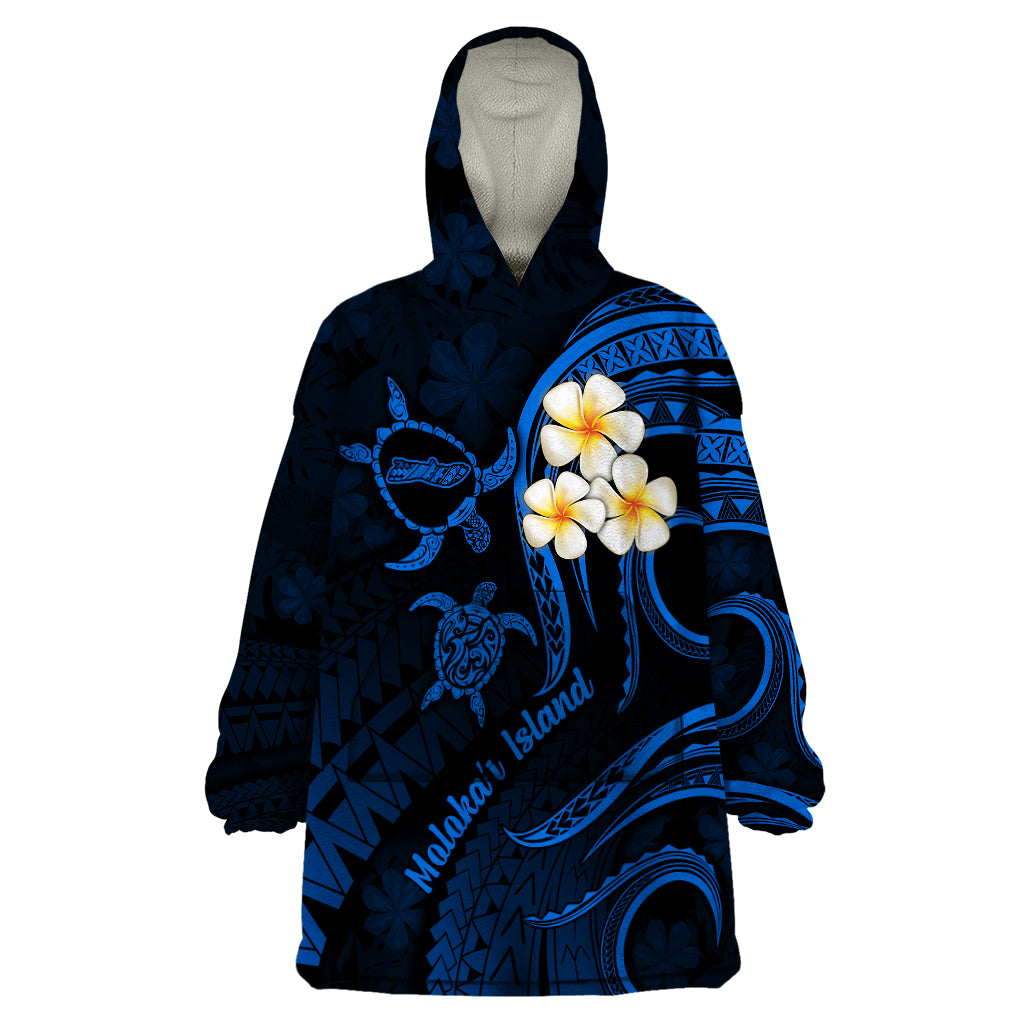 Hawaii Wearable Blanket Hoodie Molokai Islands Polynesian Sunset Plumeria Blue Vibe LT9 One Size Blue - Polynesian Pride