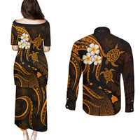 Hawaii Couples Puletasi Dress and Long Sleeve Button Shirts Molokai Islands Polynesian Sunset Plumeria Gold Vibe LT9 - Polynesian Pride