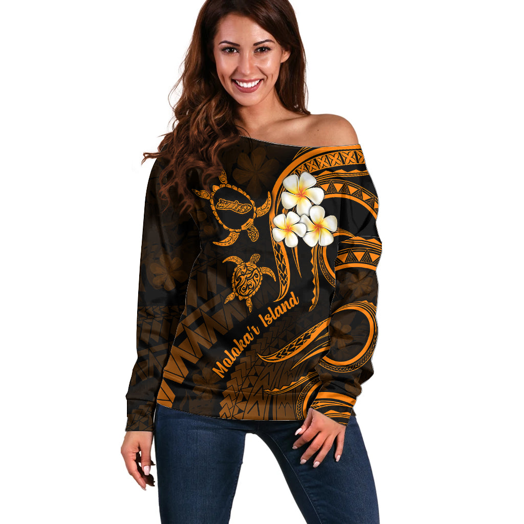 Hawaii Off Shoulder Sweater Molokai Islands Polynesian Sunset Plumeria Gold Vibe LT9 Women Gold - Polynesian Pride