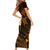 Hawaii Short Sleeve Bodycon Dress Molokai Islands Polynesian Sunset Plumeria Gold Vibe LT9 - Polynesian Pride