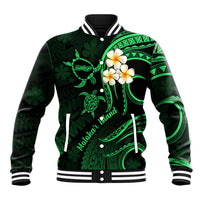 Hawaii Baseball Jacket Molokai Islands Polynesian Sunset Plumeria Green Vibe LT9 Unisex Green - Polynesian Pride