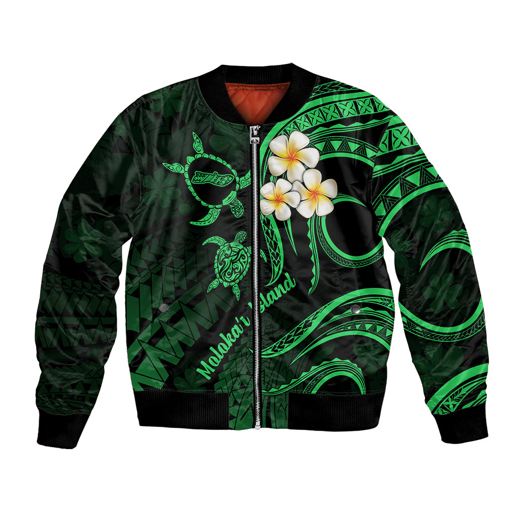 Hawaii Bomber Jacket Molokai Islands Polynesian Sunset Plumeria Green Vibe LT9 Unisex Green - Polynesian Pride