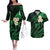 Hawaii Couples Off The Shoulder Long Sleeve Dress and Hawaiian Shirt Molokai Islands Polynesian Sunset Plumeria Green Vibe LT9 Green - Polynesian Pride