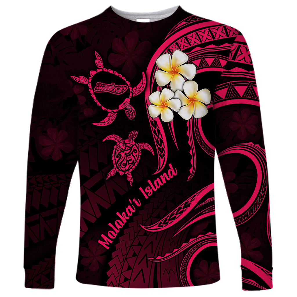 Hawaii Long Sleeve Shirt Molokai Islands Polynesian Sunset Plumeria Pink Vibe LT9 Unisex Pink - Polynesian Pride