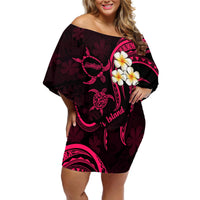 Hawaii Off Shoulder Short Dress Molokai Islands Polynesian Sunset Plumeria Pink Vibe LT9 Women Pink - Polynesian Pride