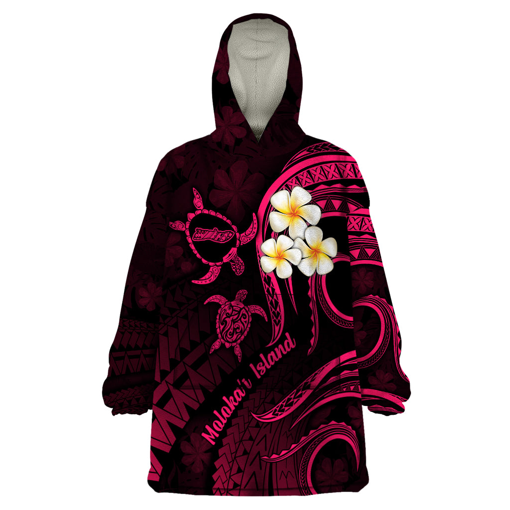 Hawaii Wearable Blanket Hoodie Molokai Islands Polynesian Sunset Plumeria Pink Vibe LT9 One Size Pink - Polynesian Pride