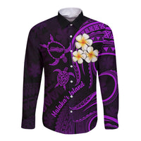 Polynesian Hawaii Long Sleeve Button Shirt Molokai Islands with Pacific Plumeria Purple Vibe LT9 Unisex Purple - Polynesian Pride