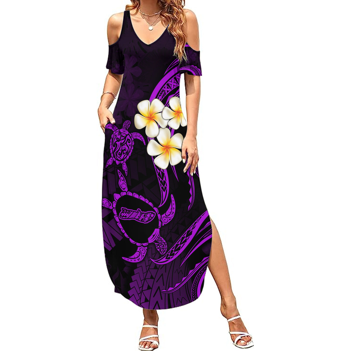 Polynesian Hawaii Summer Maxi Dress Molokai Islands with Pacific Plumeria Purple Vibe LT9 Women Purple - Polynesian Pride