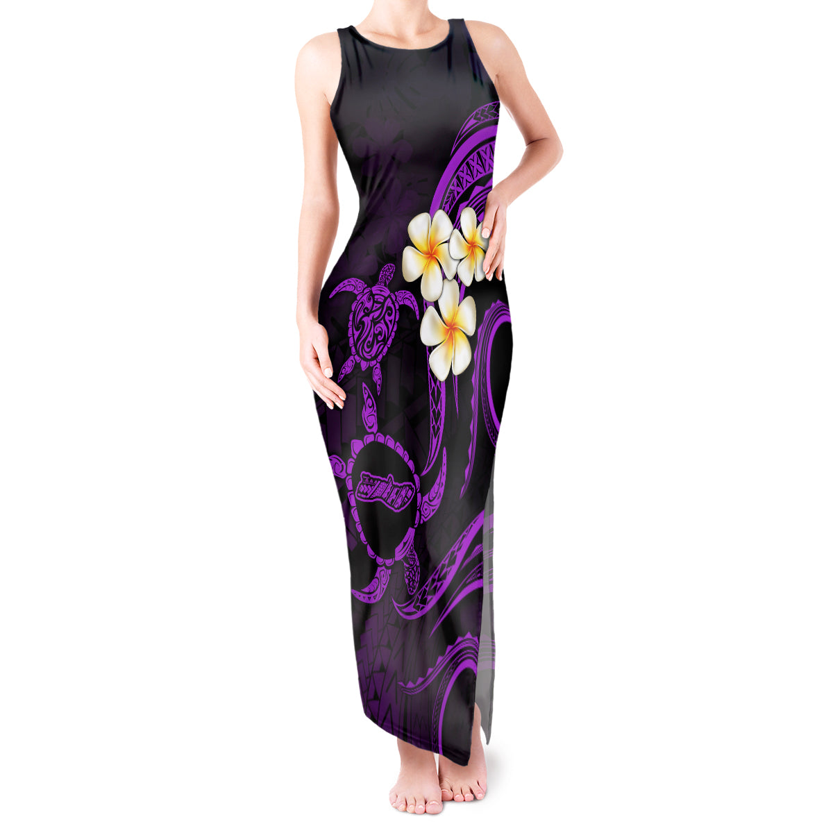 Polynesian Hawaii Tank Maxi Dress Molokai Islands with Pacific Plumeria Purple Vibe LT9 Women Purple - Polynesian Pride