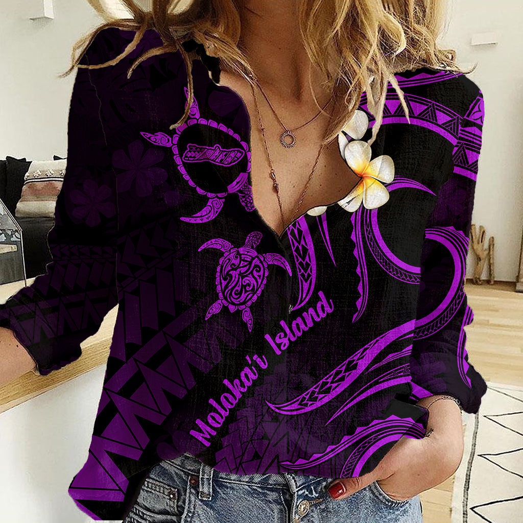 Polynesian Hawaii Women Casual Shirt Molokai Islands with Pacific Plumeria Purple Vibe LT9 Female Purple - Polynesian Pride