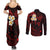 Polynesian Hawaii Couples Summer Maxi Dress and Long Sleeve Button Shirts Molokai Islands with Pacific Plumeria Red Vibe LT9 - Polynesian Pride