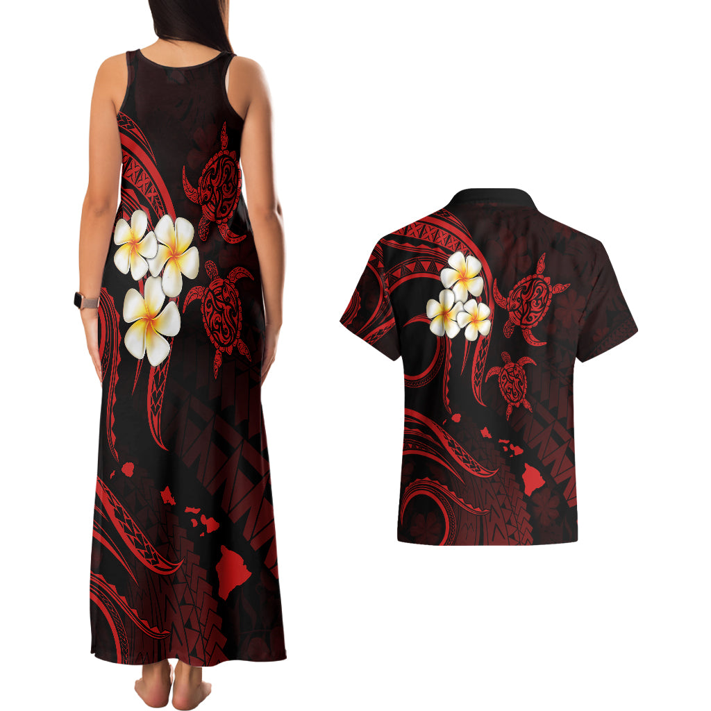 Polynesian Hawaii Couples Matching Tank Maxi Dress And Hawaiian Shirt Molokai Islands with Pacific Plumeria Red Vibe LT9 - Polynesian Pride