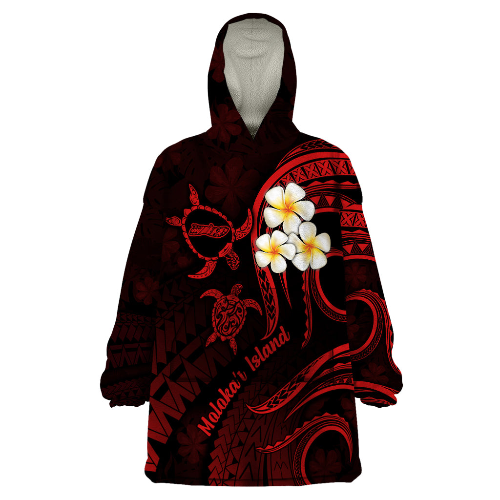 Polynesian Hawaii Wearable Blanket Hoodie Molokai Islands with Pacific Plumeria Red Vibe LT9 One Size Red - Polynesian Pride