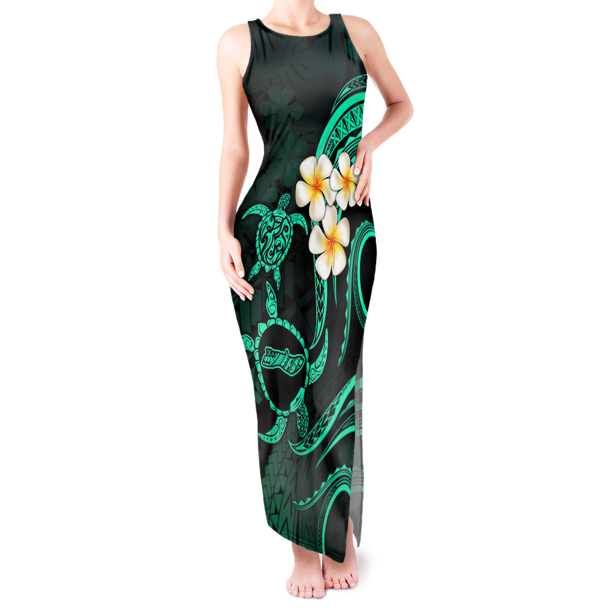 Polynesian Hawaii Tank Maxi Dress Molokai Islands with Pacific Plumeria Turquoise Vibe LT9 Women Turquoise - Polynesian Pride