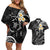 Polynesian Hawaii Couples Off Shoulder Short Dress and Hawaiian Shirt Molokai Islands with Pacific Plumeria White Vibe LT9 White - Polynesian Pride