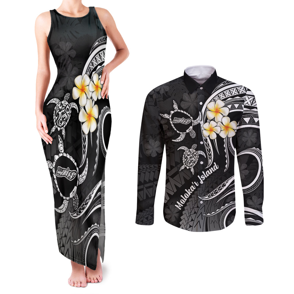 Polynesian Hawaii Couples Matching Tank Maxi Dress and Long Sleeve Button Shirts Molokai Islands with Pacific Plumeria White Vibe LT9 White - Polynesian Pride
