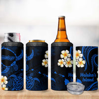 Hawaii Molokaʻi Islands Pacific Plumeria 4 in 1 Can Cooler Tumbler Blue Polynesian Tattoo