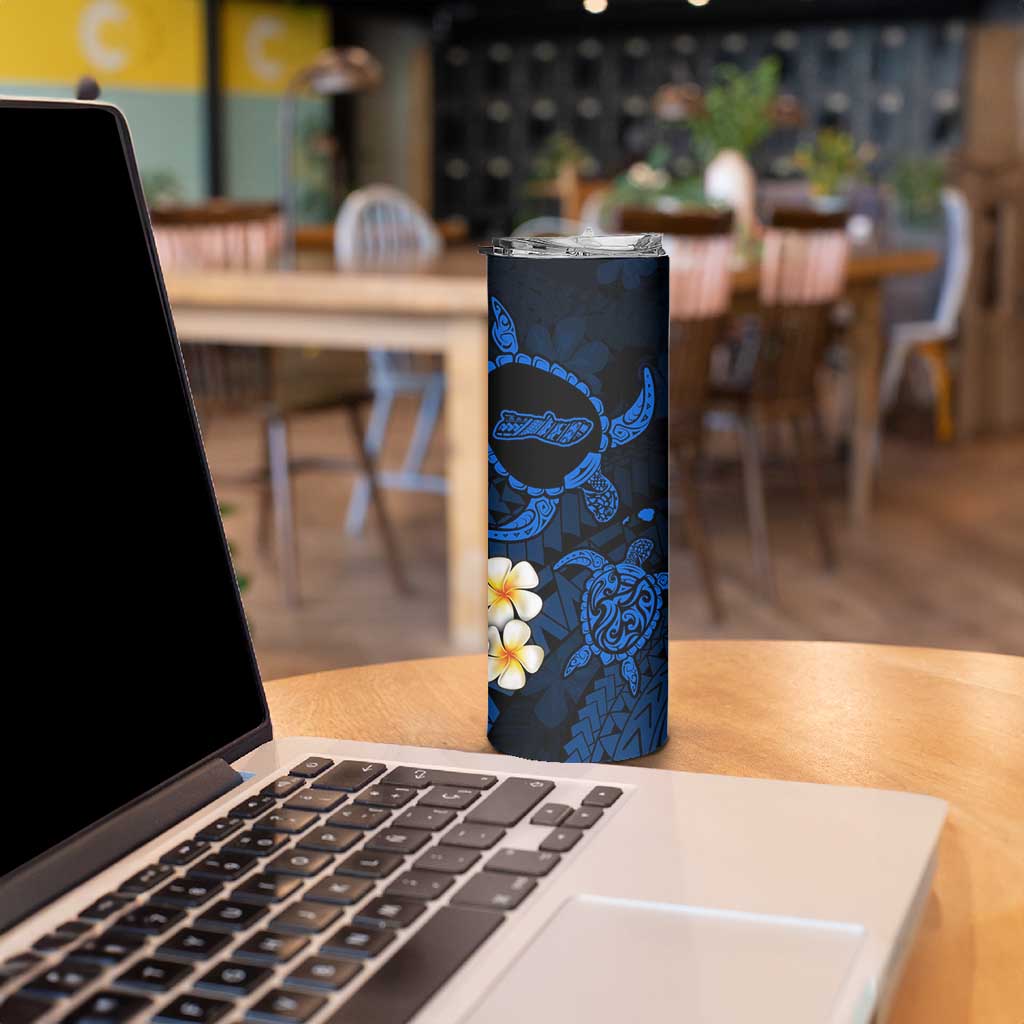 Hawaii Molokaʻi Islands Pacific Plumeria Skinny Tumbler Blue Polynesian Tattoo