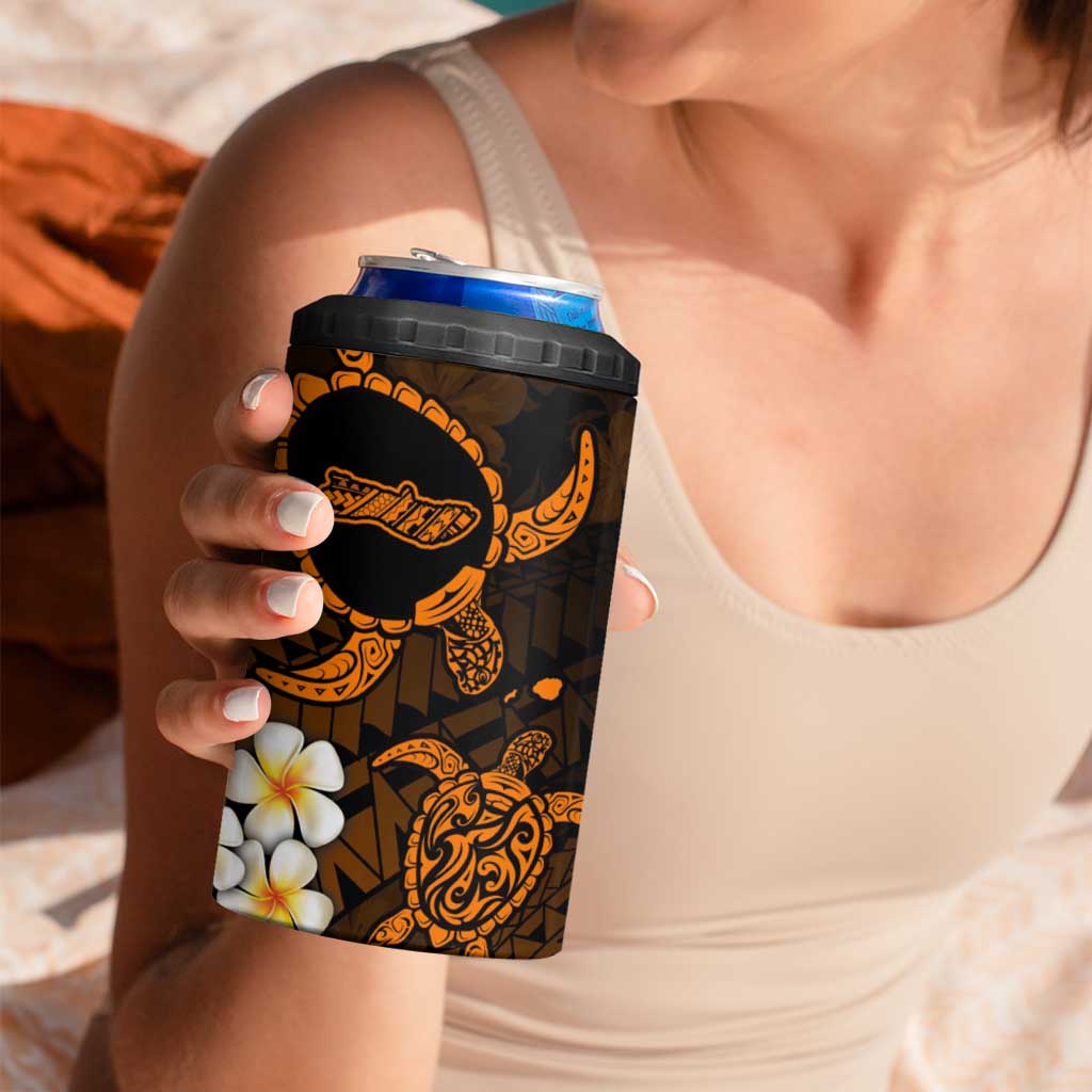 Hawaii Molokaʻi Islands Pacific Plumeria 4 in 1 Can Cooler Tumbler Gold Polynesian Tattoo