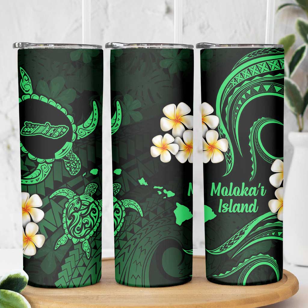 Hawaii Molokaʻi Islands Pacific Plumeria Skinny Tumbler Green Polynesian Tattoo