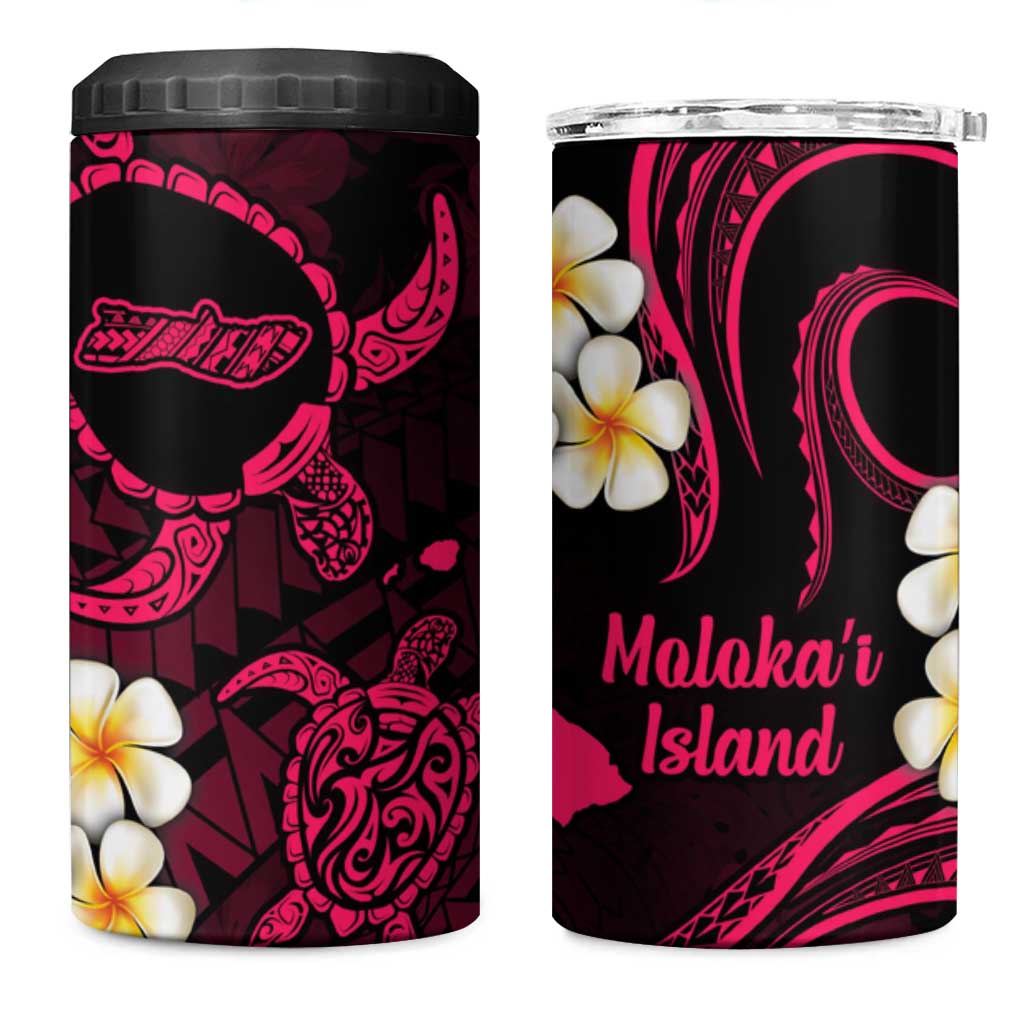 Hawaii Molokaʻi Islands Pacific Plumeria 4 in 1 Can Cooler Tumbler Pink Polynesian Tattoo