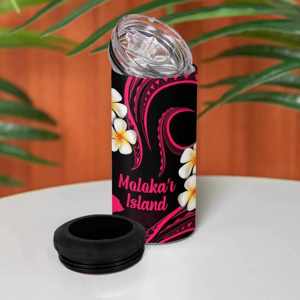 Hawaii Molokaʻi Islands Pacific Plumeria 4 in 1 Can Cooler Tumbler Pink Polynesian Tattoo