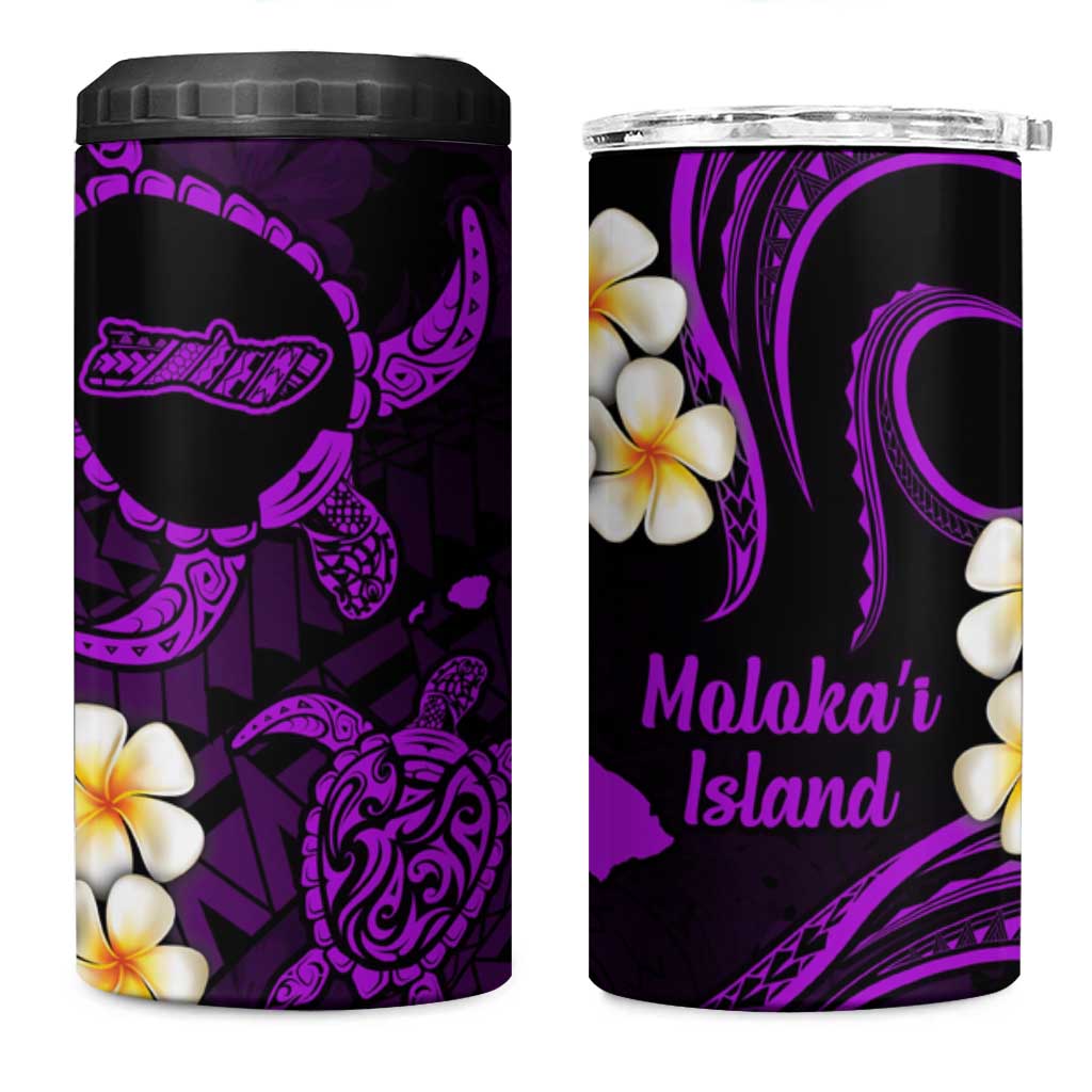 Hawaii Molokaʻi Islands Pacific Plumeria 4 in 1 Can Cooler Tumbler Purple Polynesian Tattoo