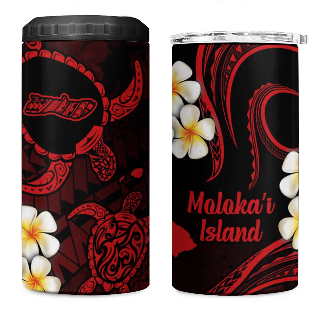 Hawaii Molokaʻi Islands Pacific Plumeria 4 in 1 Can Cooler Tumbler Red Polynesian Tattoo