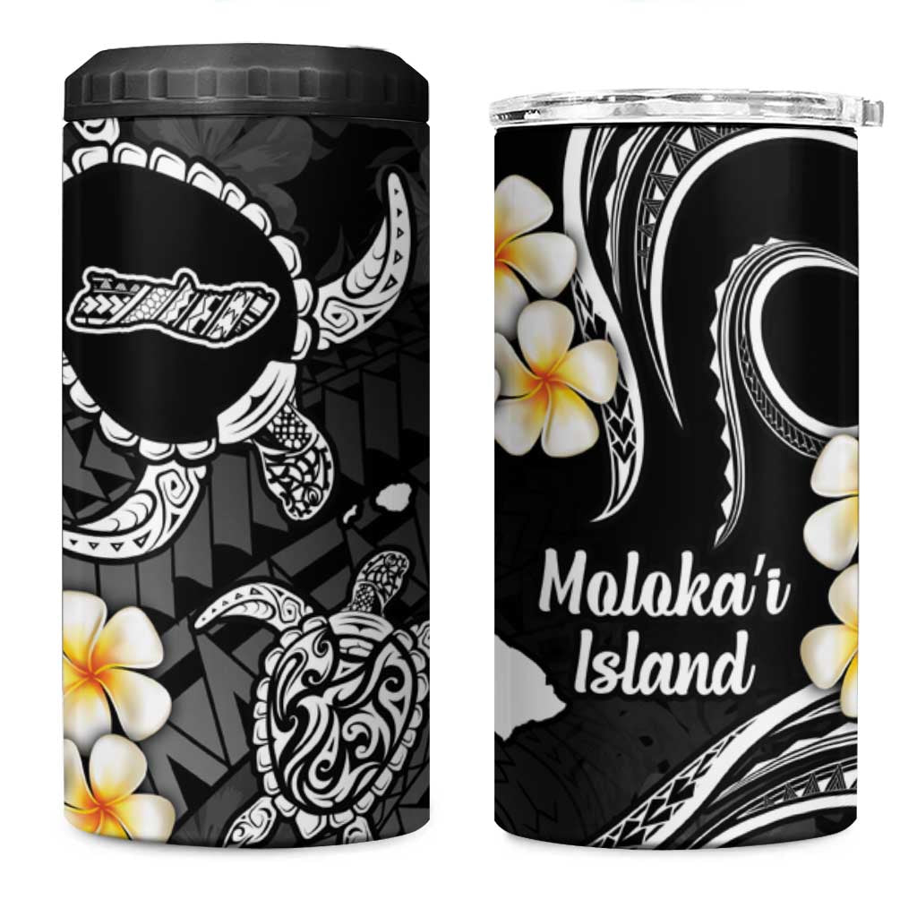 Hawaii Molokaʻi Islands Pacific Plumeria 4 in 1 Can Cooler Tumbler White Polynesian Tattoo