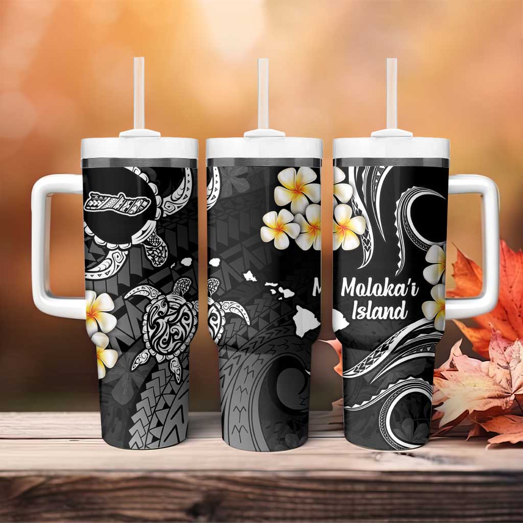 Hawaii Molokaʻi Islands Pacific Plumeria Tumbler With Handle White Polynesian Tattoo