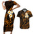 Hawaii Couples Short Sleeve Bodycon Dress and Hawaiian Shirt Lanai Islands Polynesian Sunset Plumeria Gold Vibe LT9 Gold - Polynesian Pride