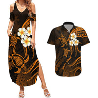 Hawaii Couples Summer Maxi Dress and Hawaiian Shirt Lanai Islands Polynesian Sunset Plumeria Gold Vibe LT9 Gold - Polynesian Pride