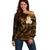 Hawaii Off Shoulder Sweater Lanai Islands Polynesian Sunset Plumeria Gold Vibe LT9 Women Gold - Polynesian Pride