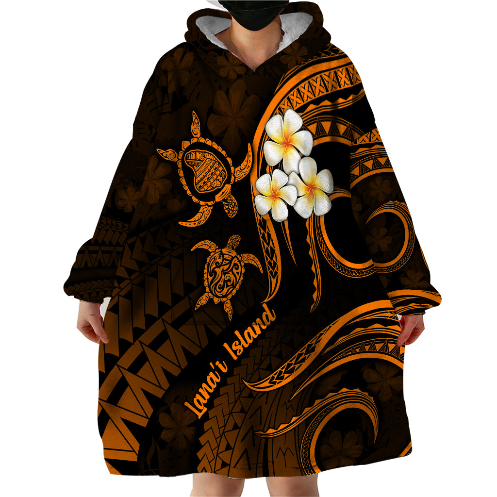 Hawaii Wearable Blanket Hoodie Lanai Islands Polynesian Sunset Plumeria Gold Vibe LT9 - Polynesian Pride