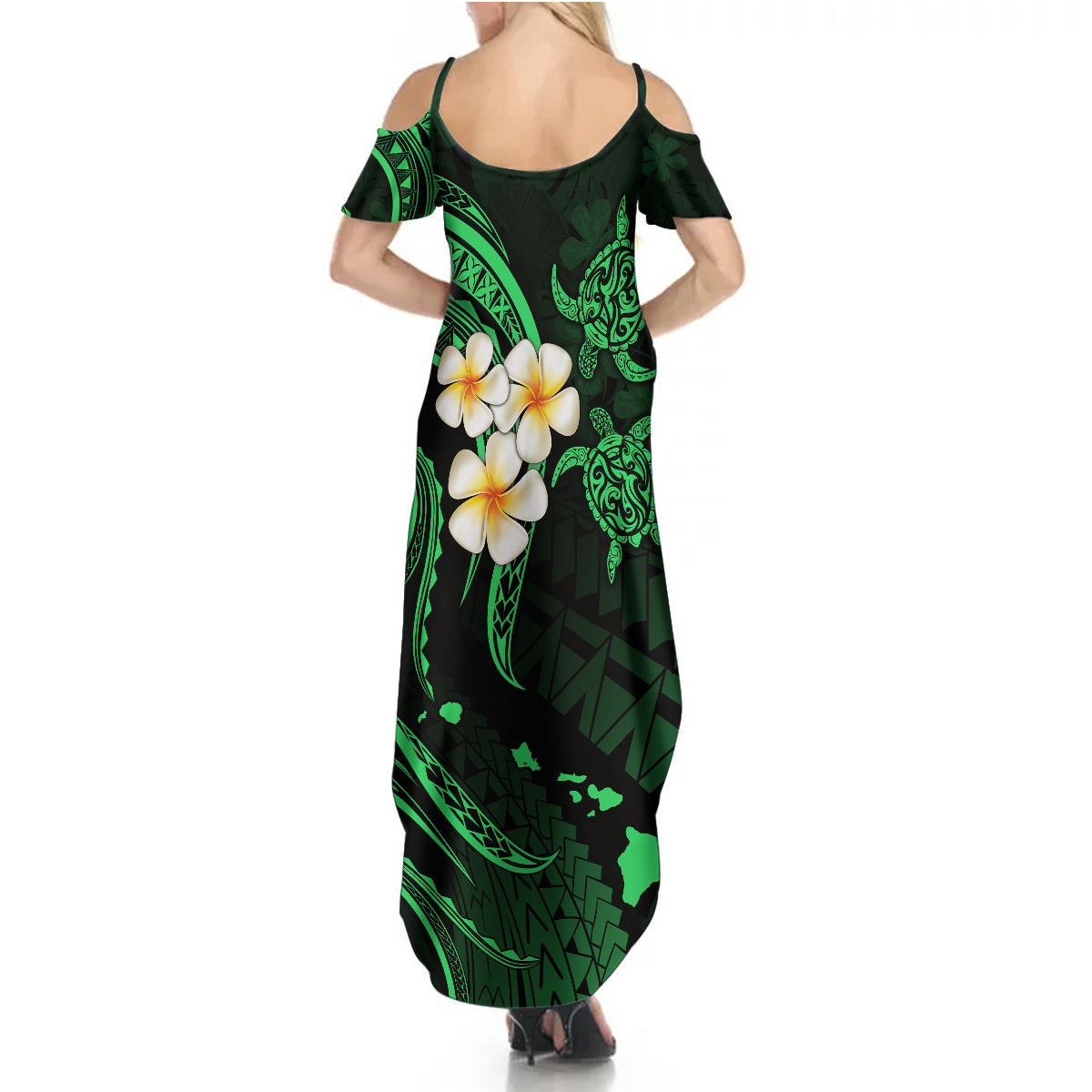 Hawaii Summer Maxi Dress Lanai Islands Polynesian Sunset Plumeria Green Vibe LT9 - Polynesian Pride
