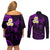 Polynesian Hawaii Couples Off Shoulder Short Dress and Long Sleeve Button Shirts Lanai Islands with Pacific Plumeria Purple Vibe LT9 - Polynesian Pride